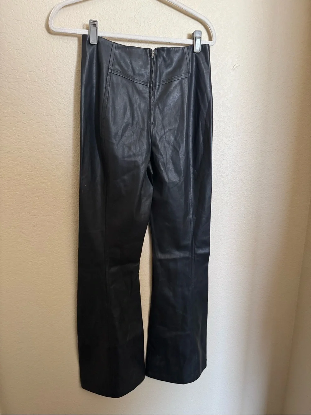 Free People Real Deal Slit Pants Size 28 Black Faux Leather Flare Boho NEW